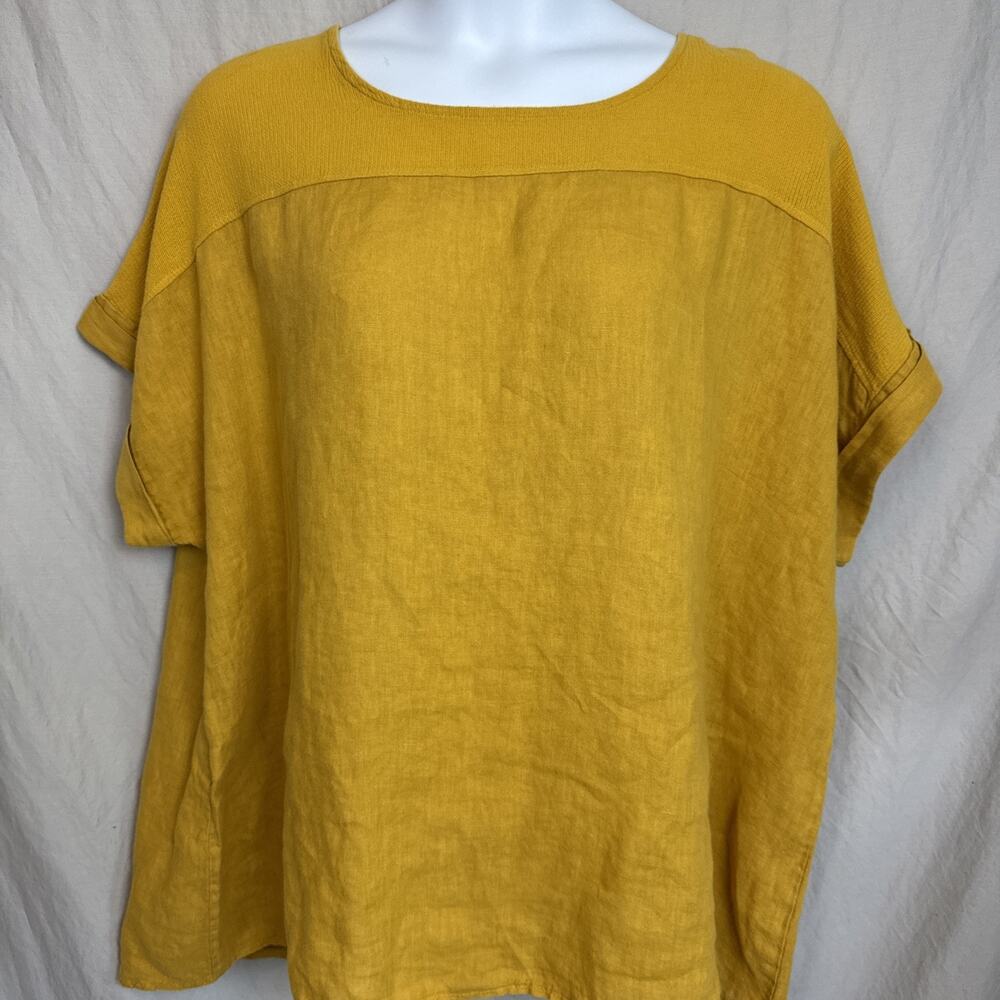 Bellambra 100% Linen 3X Tunic Lagenlook Made In Italy Mustard Yellow Shirt Top